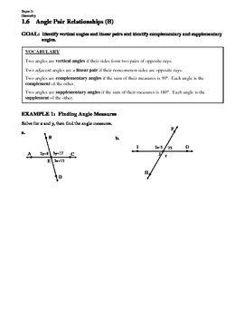 Preview of GEOMETRY - Notes Guide - 1.6 Angle Pair Relationships (Day 2)