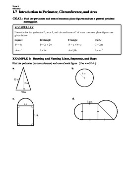 Preview of GEOMETRY - Notes Guide - 1.7 Intro to Perimeter, Circumference, and Area