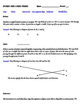 Preview of GEOMETRY POINTS AND LINES TERMINOLOGY SHEET