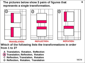 Preview of Geometry Transformations Test: Reflection Translation Rotation (animated)