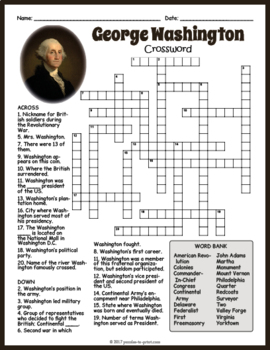 Preview of GEORGE WASHINGTON Biography Crossword Puzzle Worksheet Activity