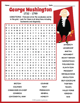 Preview of GEORGE WASHINGTON  Word Search Puzzle Worksheet - 3rd, 4th, 5th, 6th Grade