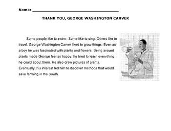 Preview of Bio GEORGE WASHINGTON CARVER Reading Social Studies, Science 15 Multiple Choice