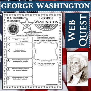 Preview of GEORGE WASHINGTON U.S. PRESIDENT WebQuest Research Project Biography