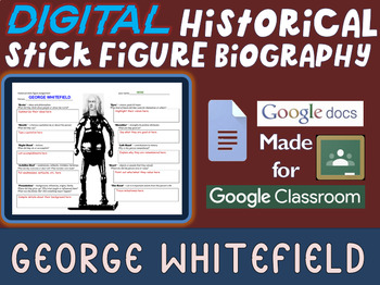 Preview of GEORGE WHITEFIELD Digital Historical Stick Figure (bios) Editable Google Docs