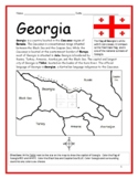 GEORGIA Country Introductory Geography Worksheet with map and flag