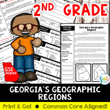 GEORGIA'S GEOGRAPHIC REGIONS Reading Packet *2nd GRADE* CCSS Aligned (SS2G1a)