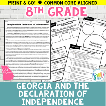 Preview of GEORGIA and the DECLARATION OF INDEPENDENCE Reading Passage (SS8H3, SS8H3b) GSE