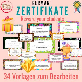 Preview of GERMAN 34 PRINTABLE AWARDS/CERTIFICATES. Reward your students