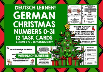 Preview of GERMAN CHRISTMAS NUMBERS 0-31 TASK CARDS FREEBIE