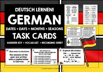 Preview of GERMAN DATES DAYS MONTHS SEASONS TASK CARDS