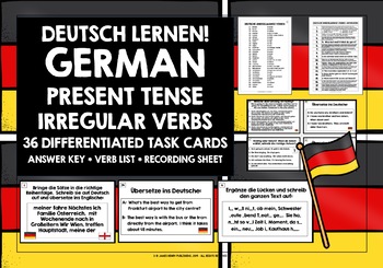 Preview of GERMAN IRREGULAR VERBS PRESENT TENSE TASK CARDS
