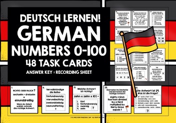 Preview of GERMAN NUMBERS 0-100 TASK CARDS