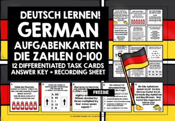 Preview of GERMAN NUMBERS 0-100 TASK CARDS FREEBIE