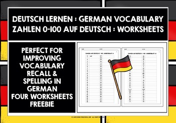Preview of GERMAN NUMBERS 0-100 WORKSHEETS FREEBIE #1