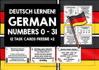 Preview of GERMAN NUMBERS 0-31 TASK CARDS FREEBIE #2