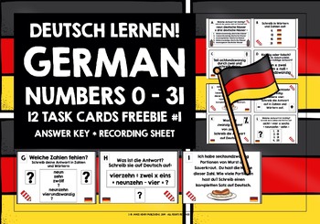 Preview of GERMAN NUMBERS 0-31 TASK CARDS FREEBIE #1