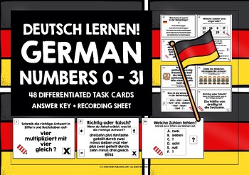 Preview of GERMAN NUMBERS 0-31 TASK CARDS