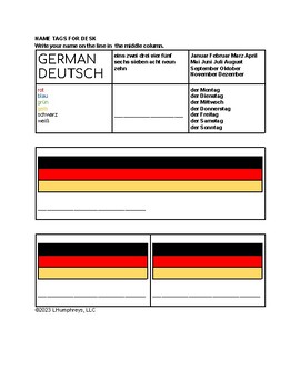 Preview of GERMAN - PACKET # 1 - name tags, book marks and hall passes