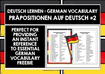Preview of GERMAN PREPOSITIONS LIST FREEBIE #2