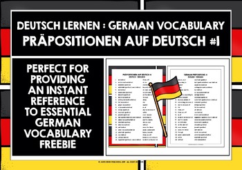 Preview of GERMAN PREPOSITIONS LIST FREEBIE #1
