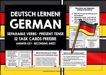 Preview of GERMAN SEPARABLE VERBS PRESENT TENSE TASK CARDS FREEBIE