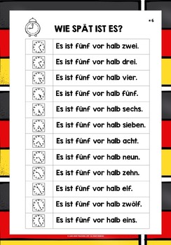 GERMAN TELLING TIME 25 MINUTES PAST LIST FREEBIE by Lively