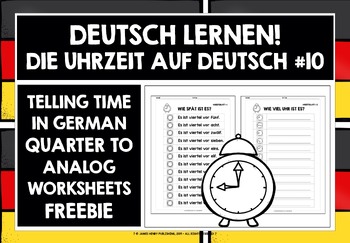 Preview of GERMAN TELLING TIME QUARTER TO WORKSHEETS FREEBIE