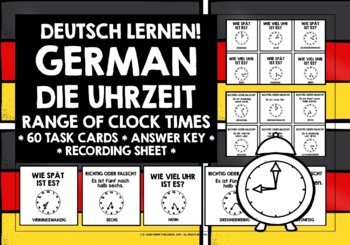 Preview of GERMAN TELLING TIME TASK CARDS ANALOG CLOCK TIMES
