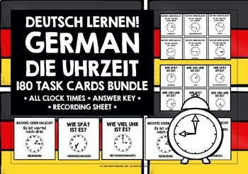 Preview of GERMAN TELLING TIME TASK CARDS BUNDLE