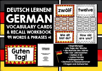 Preview of GERMAN VOCABULARY CARDS & WORKBOOK #1