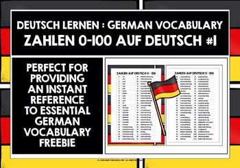 Preview of GERMAN NUMBERS 0-100 LIST FREEBIE #1