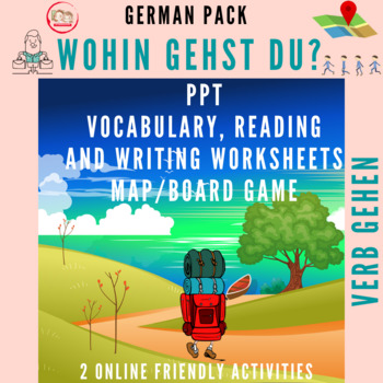 Preview of GERMAN WOHIN GEHST DU? PACK: Map +  PPT + Worksheets + Board game + Online act.