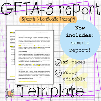 Preview of GFTA-3 | Goldman Fristoe test of articulation report template | Speech therapy