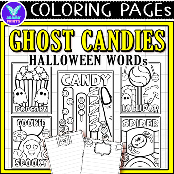 Preview of GHOST Candies Halloween Words Coloring Pages & Writing Paper Activities NO PREP