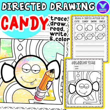 Preview of HALLOWEEN CANDY - Candy Directed Drawing: Writing, Reading, Tracing & Coloring