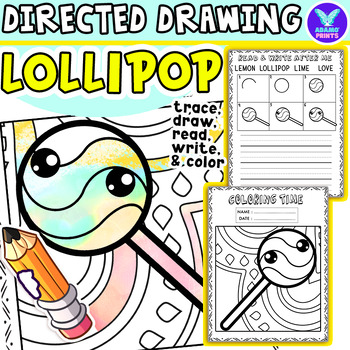 Preview of HALLOWEEN CANDY -Lollipop Directed Drawing: Writing, Reading, Tracing & Coloring