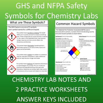 Preview of GHS and NFPA Safety Symbols for Chemistry Labs: Notes and Worksheets