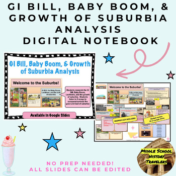 Preview of GI Bill, Baby Boom, Levittown, Growth of Suburbia Analysis Digital notebook