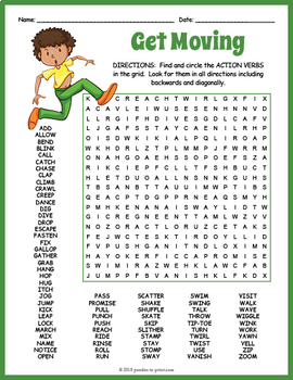 giant action verbs word search by puzzles to print tpt