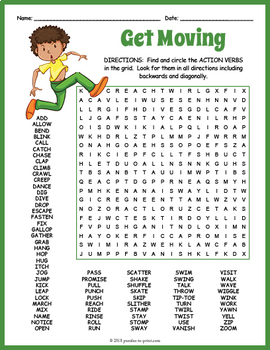 GIANT ACTION VERBS Word Search Puzzle Worksheet Activity by Puzzles to