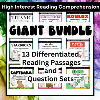 Preview of GIANT BUNDLE of High Interest Differentiated Reading (400/600/900 Lexile)