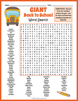 September Worksheet - GIANT Back to School Word Search Puzzle | TpT