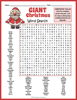 Preview of GIANT CHRISTMAS VOCABULARY (Difficult / Hard) Word Search Puzzle Worksheet