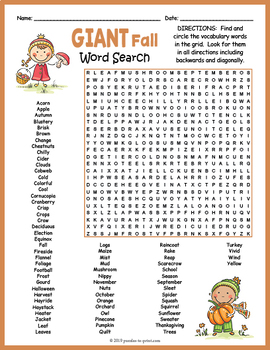 Preview of GIANT FALL No-Prep Word Search Puzzle Worksheet Activity