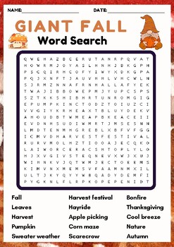 Preview of GIANT FALL Word search puzzle worksheet activity
