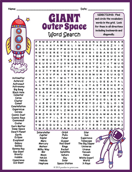 Preview of  (3rd 4th 5th 6th Grade) GIANT OUTER SPACE Word Search Puzzle Worksheet Activity