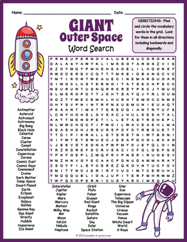 giant outer space themed word search puzzle worksheet activity tpt