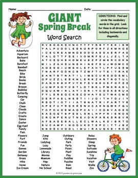 Preview of (3rd, 4th, 5th, 6th Grade) GIANT SPRING BREAK Word Search Worksheet Activity