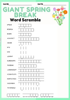 Preview of GIANT SPRING BREAK Word scramble puzzle worksheet activity